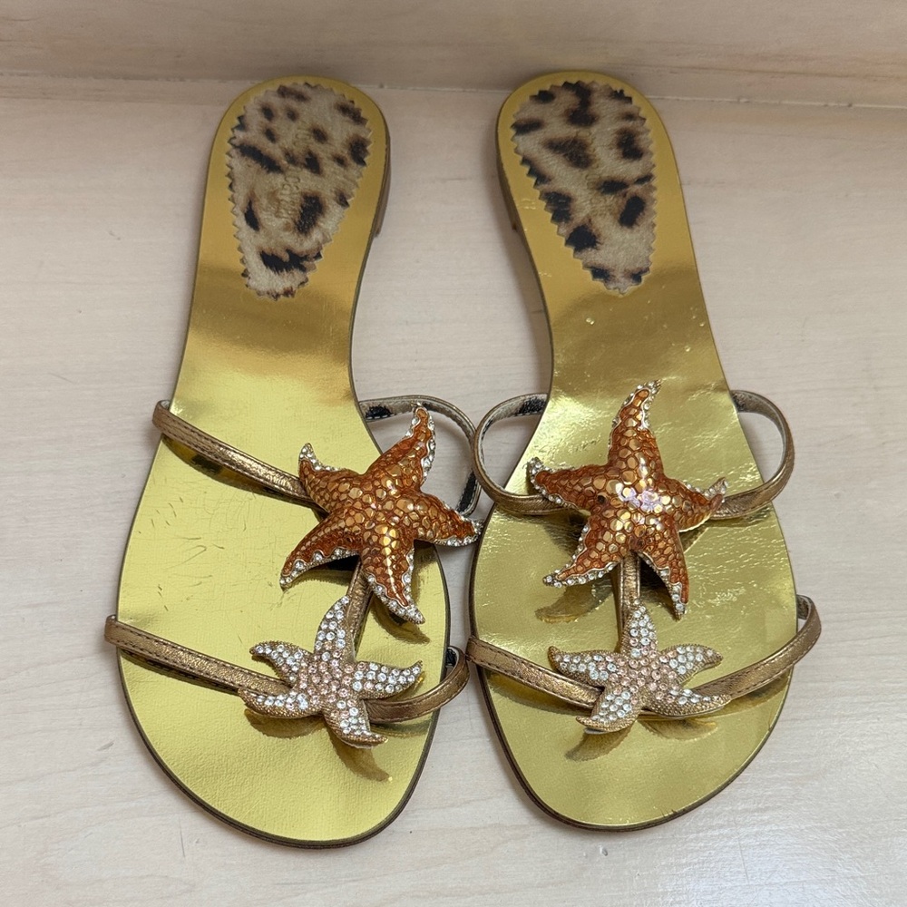 Roberto Cavalli Gold Starfish Sandals